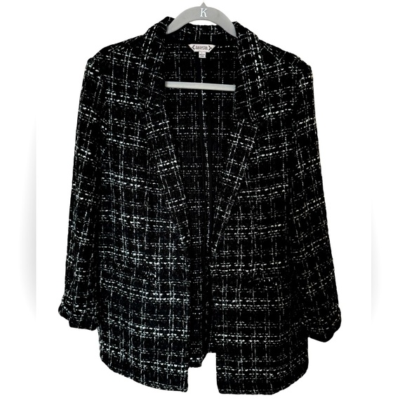 Nanette Lepore Plaid Open Front Blazer Soft Tweed Jacket Metallic Accent Large - Picture 3 of 12